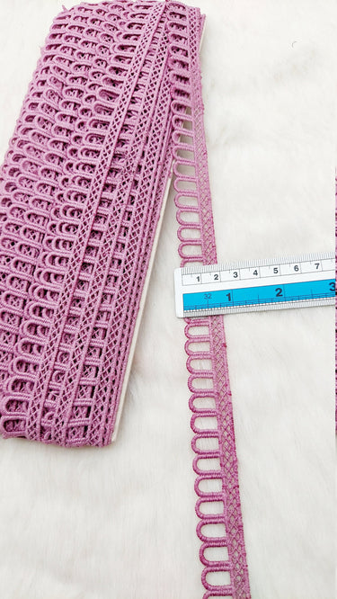 9 Yards Mauve Pink Embroidery Cotton Lace Trim, Approx. 20mm Wide, Fringe Trim